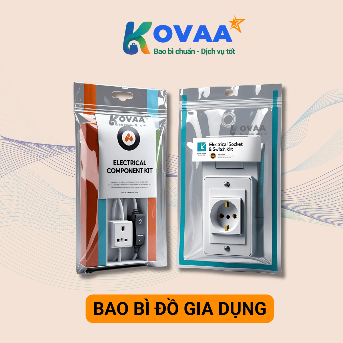 Bao bì đồ gia dụng túi PET/PE trong suốt đựng ổ điện, in logo thương hiệu