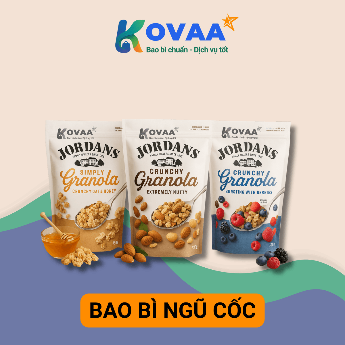Bao bì ngũ cốc đa lớp thiết kế hiện đại, bảo quản chống ẩm, in thương hiệu rõ nét