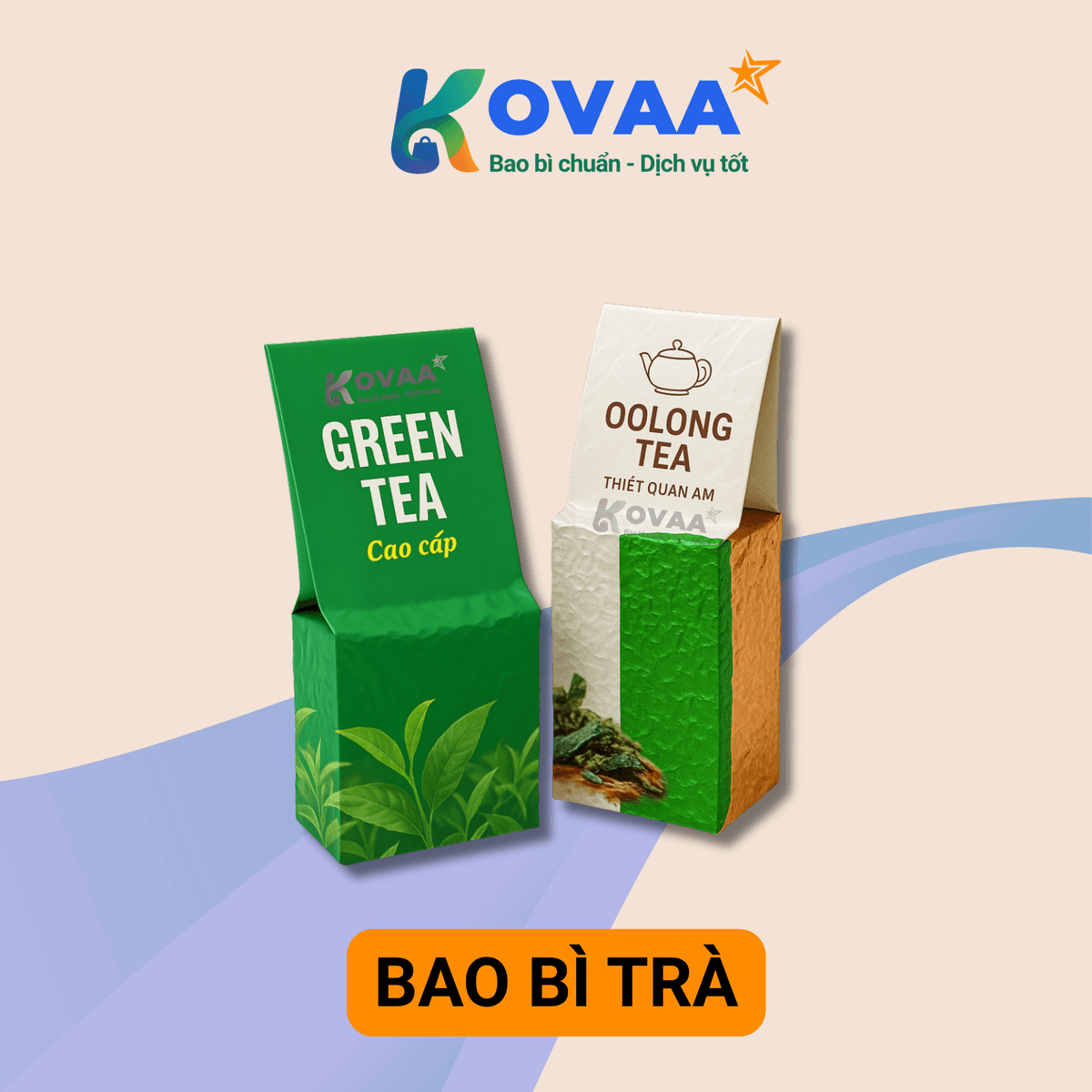 Bao bì trà đơn giản với thiết kế in màu bắt mắt.