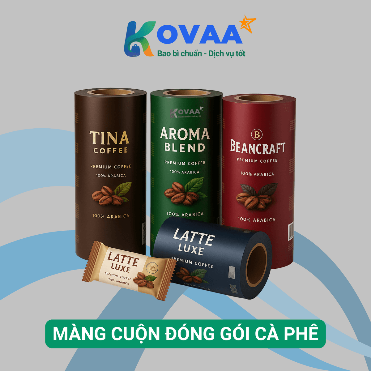 Màng cuộn đóng gói cà phê in logo thương hiệu sắc nét