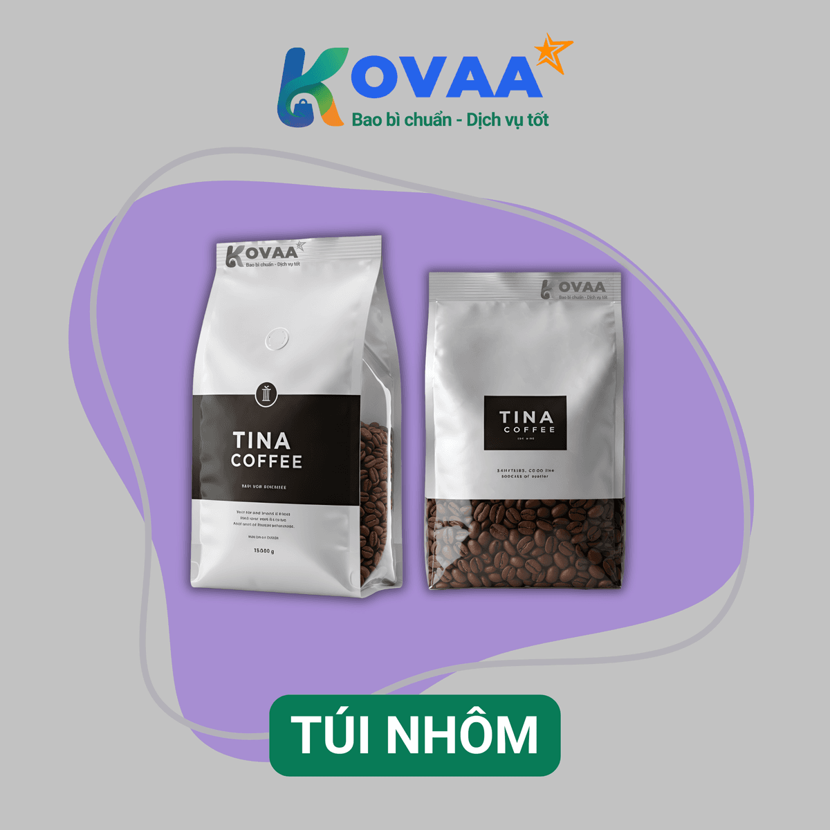 Bao bì túi nhôm nhiều lớp chuyên dụng cho cà phê rang xay và hạt
