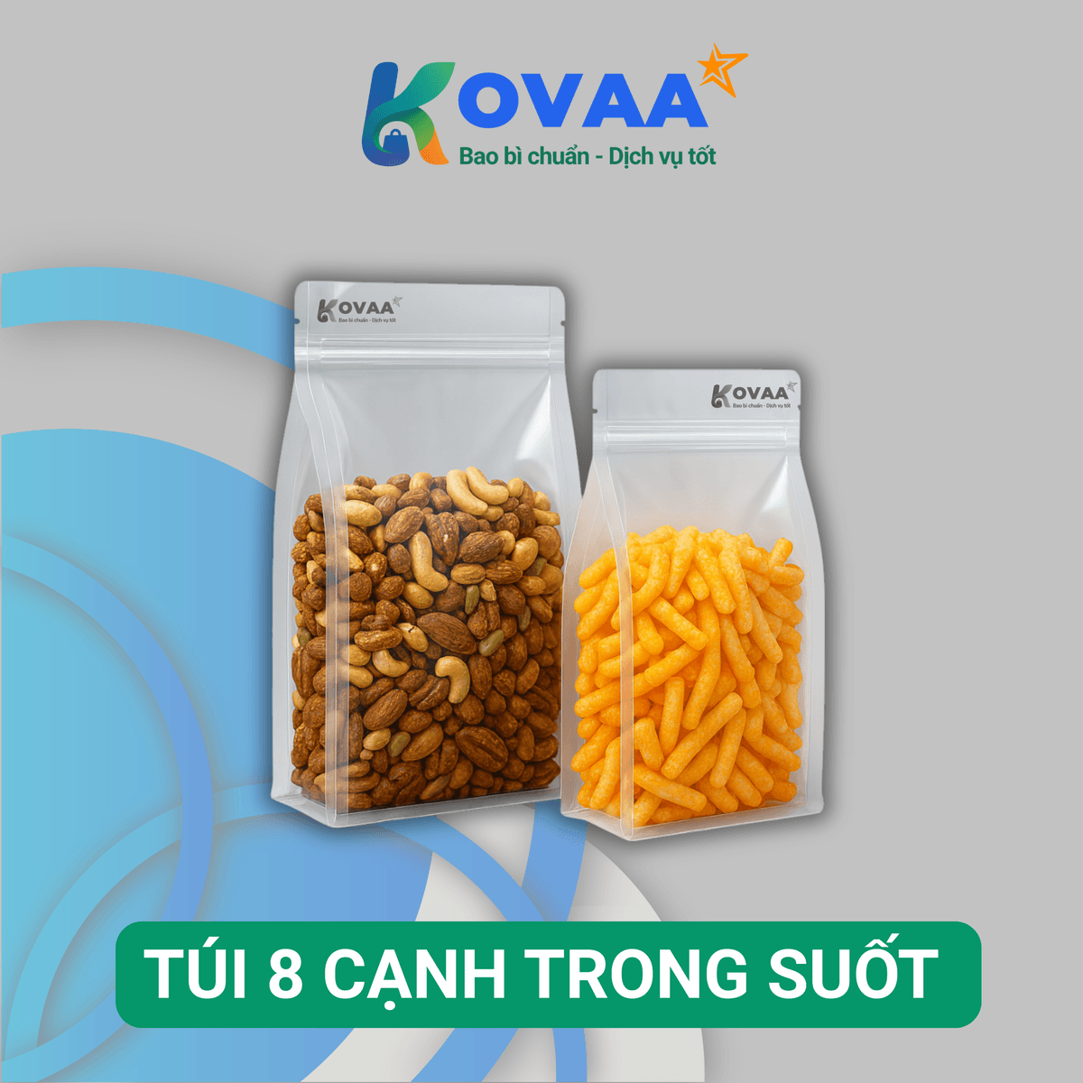 túi zipper 8 cạnh đáy vuông thiết kế hiện đại, tiện lợi