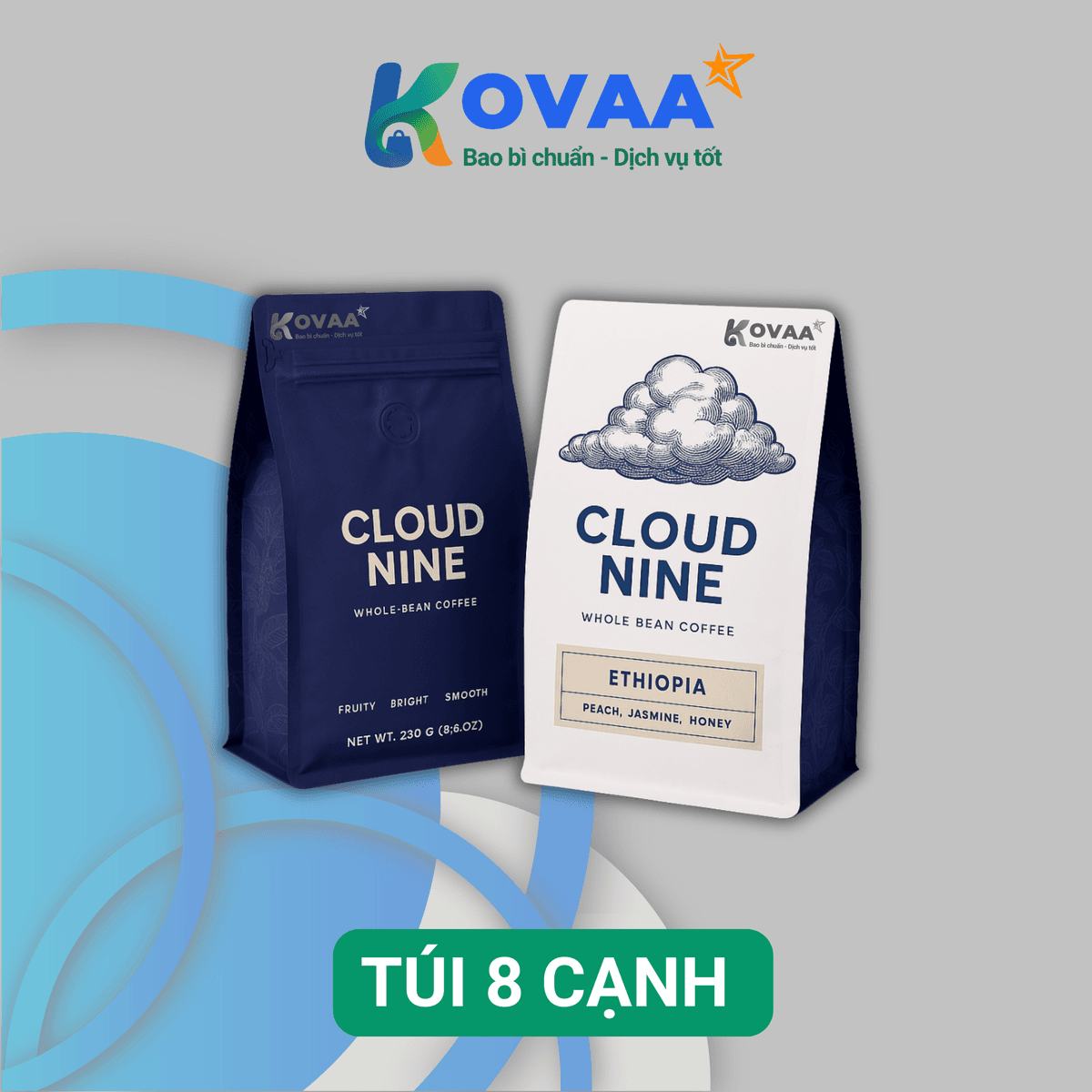 Túi zipper 8 cạnh đáy vuông bảo quản thực phẩm, cà phê hiệu quả