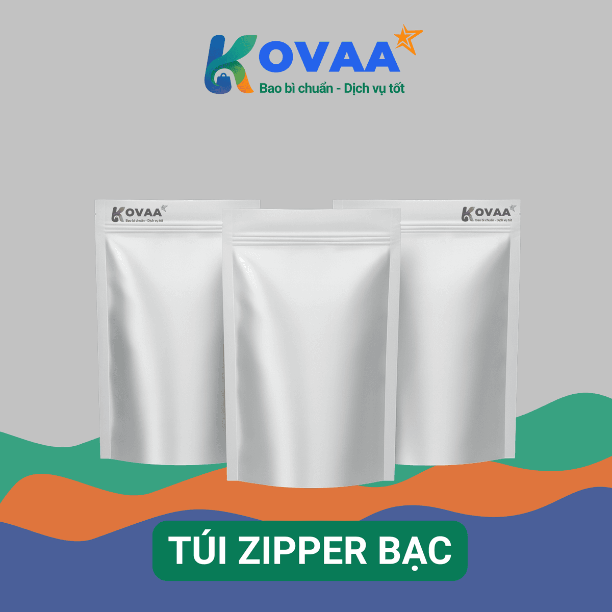 Túi zipper bạc ép nhiệt, chất liệu nhiều lớp, an toàn thực phẩm