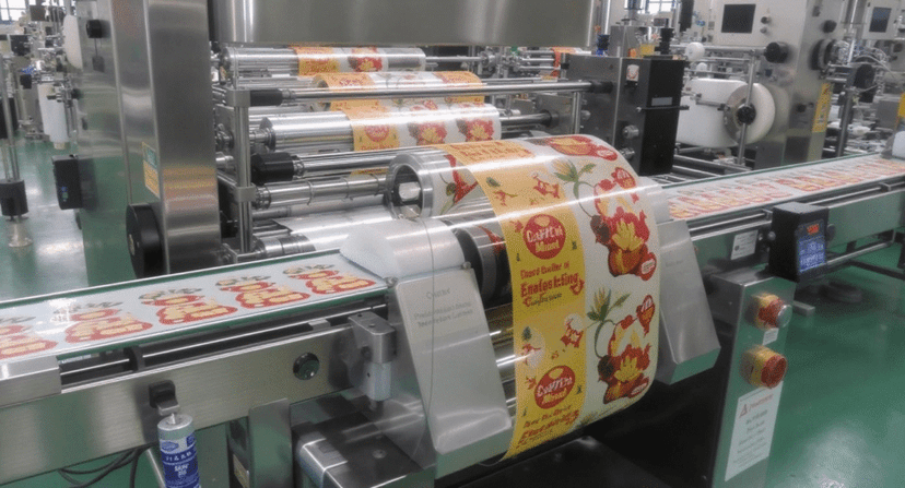 Cuộn màng máy đóng gói tự động: 4 bước sản xuất và ứng dụng chính 3 Cuộn màng bao bì đang được sử dụng trong dây chuyền máy đóng gói tự động hiện đại tại nhà máy.
